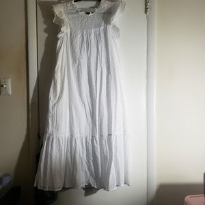 White Cotton Eyelet Dress with pockets.